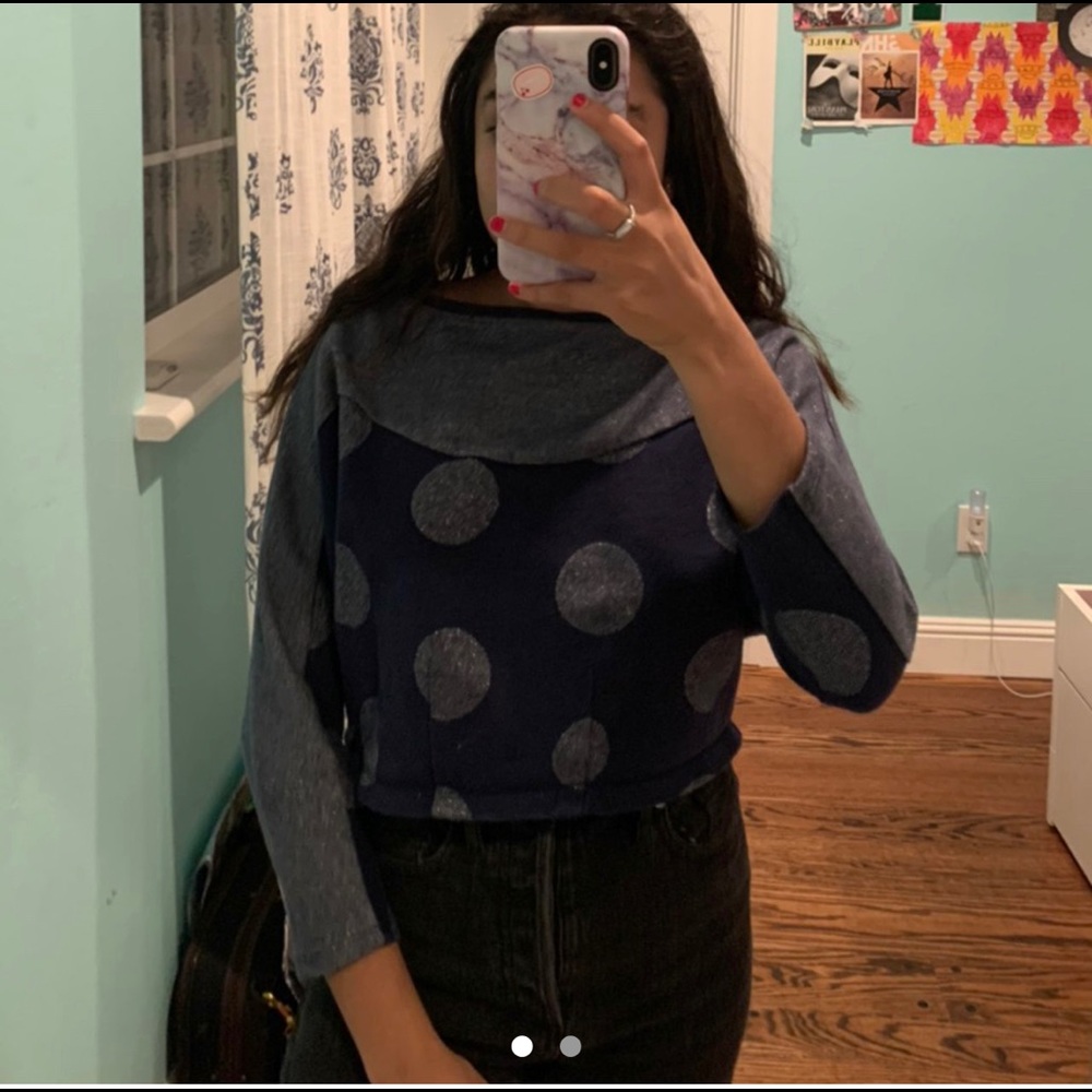 cropped anthropologie sweater with fun polka dots